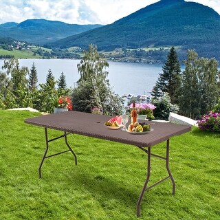 Costway 6 Folding Table Rattan Portable Indoor Outdoor Picnic Party Bed Bath Beyond 16733409