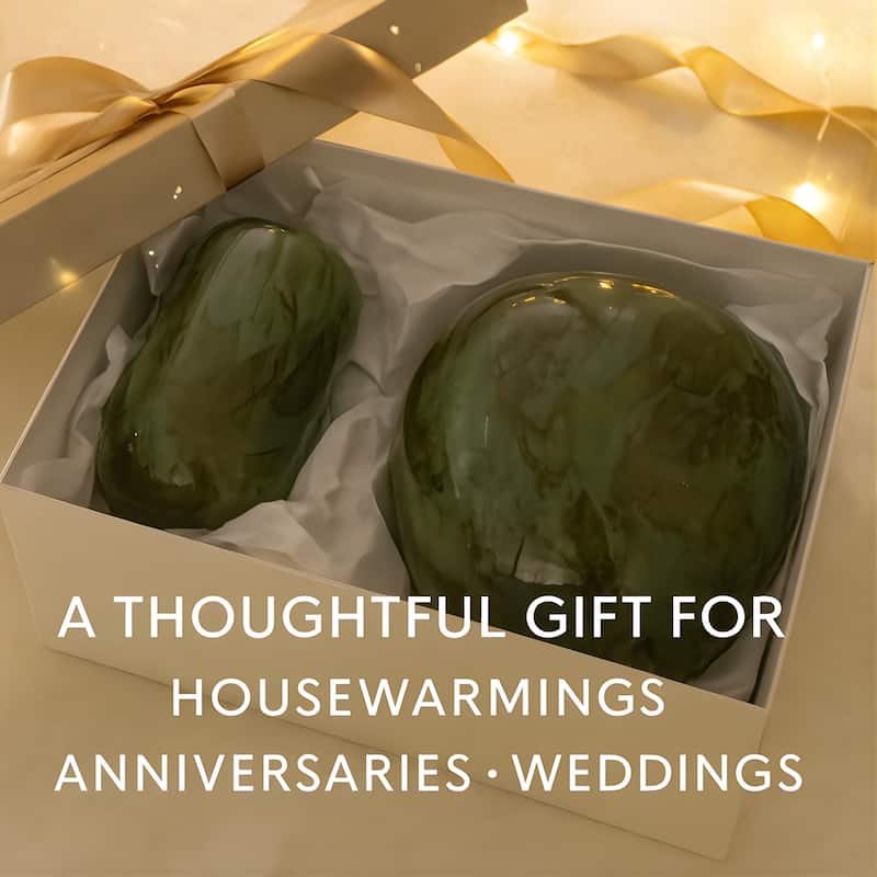 Aria Home Green Handblown Round Glass Vases Set of Two with Abstract Design