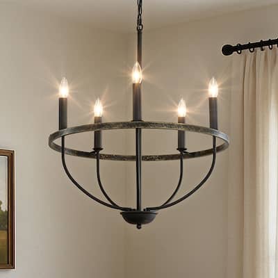 26'' 5-Light Modern Matt Black Classic Candelabra Chandelier Industrial Candle Pendant Light For Living Room Dining Room - W24''
