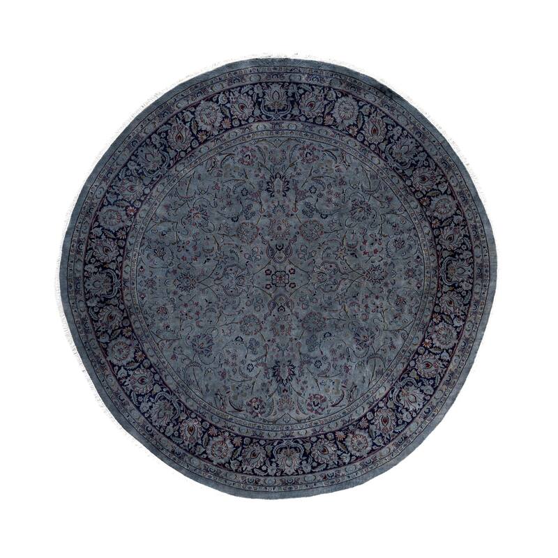 Overdyed One-of-a-Kind Hand-Knotted Round Area Rug - Gray - 8' 0" x 8' 1"