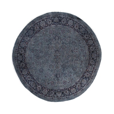 Overdyed One-of-a-Kind Hand-Knotted Round Area Rug - Gray - 8' 0" x 8' 1"