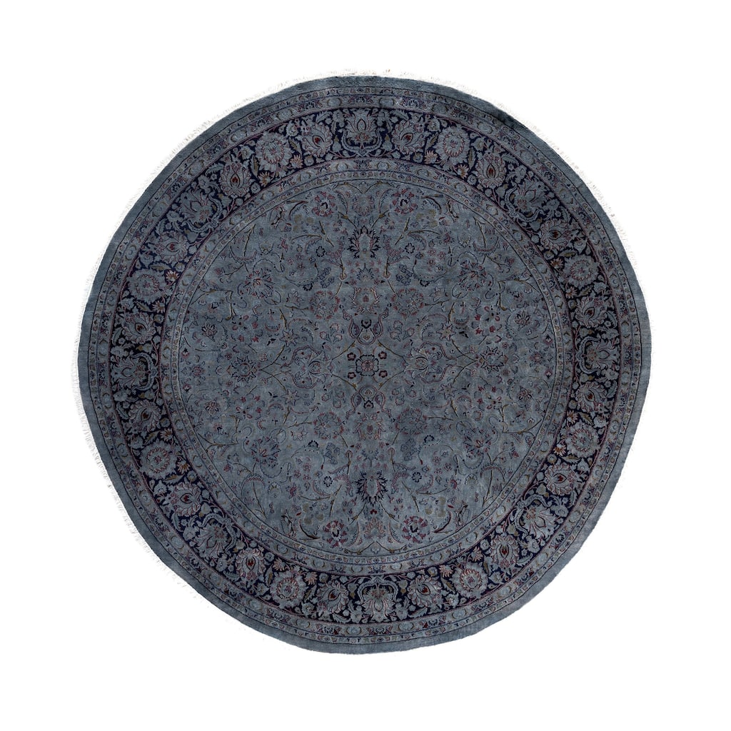 Overdyed One-of-a-Kind Hand-Knotted Round Area Rug - Gray - 8' 0" x 8' 1"