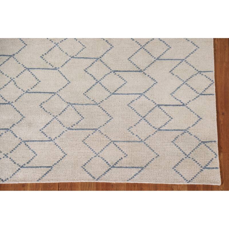 Beige Trellis Moroccan Oriental Area Rug Handmade Wool Carpet - 5'0"x 7'10"