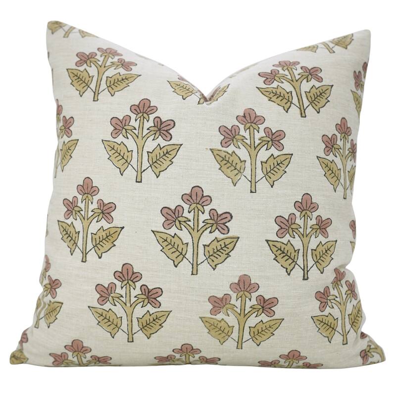 Fabdivine Soft Linen Floral Bohemian Pillow Case Hand Block Print for Home Décor - Pillow Covers - 24" X 24" - Purple, Brown