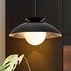 preview thumbnail 3 of 10, 1-Light Modern Farmhouse White/ Black Dome Gold Leaf Wood Pendant with Opal Glass Globe