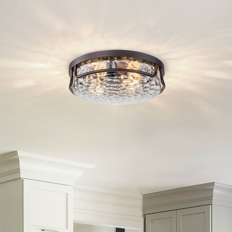 Farmhouse 2-Light Flush Mount Light with Water Ripples Glass