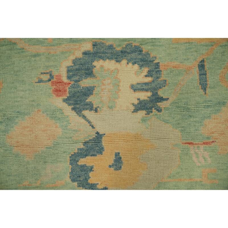 Vegetable Dye Green Oushak Turkish Area Rug, Floral Geometric Carpet - 10' 5'' X 8' 2''