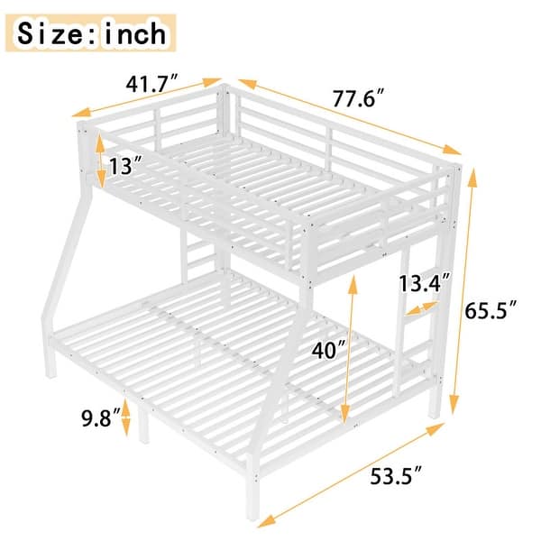 Twin over Full Size Metal Bunk Bed, No Box Spring Needed