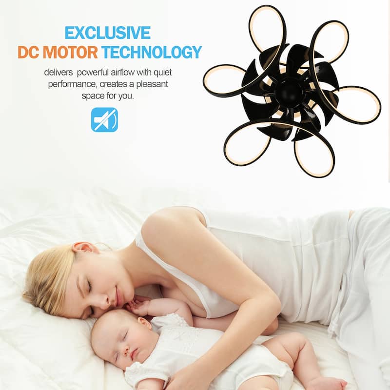 Oaks Aura 22"Futuristic Black Modern Flush Mount Ceiling Fan with Light, Low Profile 6-Speed Smart APP Ceiling Fan With Remote