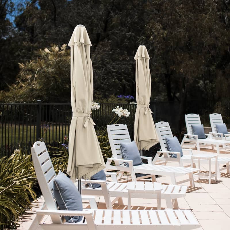Nuu Garden Outdoor 7.5' Round Beige Patio Vented Umbrella, Crank, Push Button Tilt