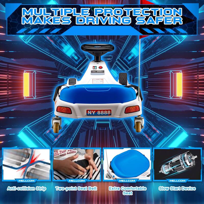 EROMMY Kids Electric Car with 360°Rotatable Universal Wheels, Kids Electric Toy Car with Acceleration Pedal, Music, Bluetooth