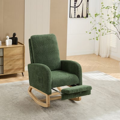 25.4"W Nursery High Bck Rocking Chair with Retractable Footrest