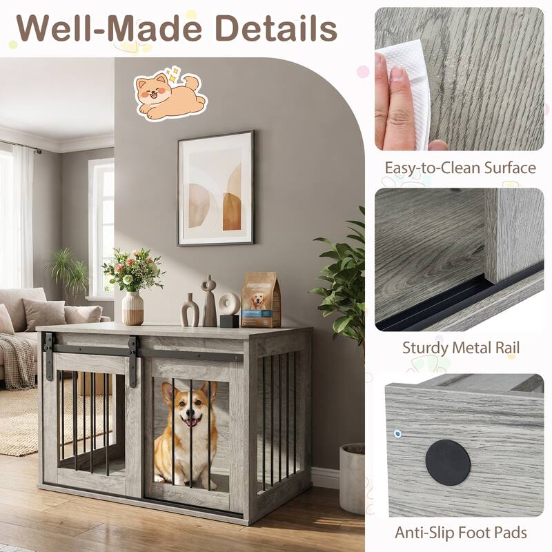 Gymax Dog Crate Furniture 31.5'' Heavy Duty Dog Kennel w/Sliding Barn