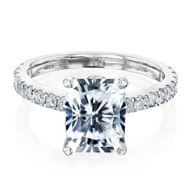 Annello by Kobelli 14k Gold 3 1/6ct TGW Radiant Moissanite and Diamond Tulip Head Engagement Ring (GH/VS, GH/I)