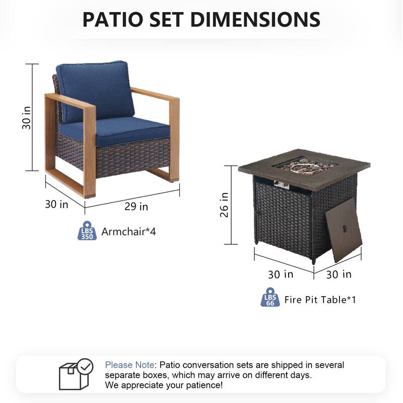 Pocassy Outdoor 30" Fire Pit Table with Sofa Swivel Chair Set