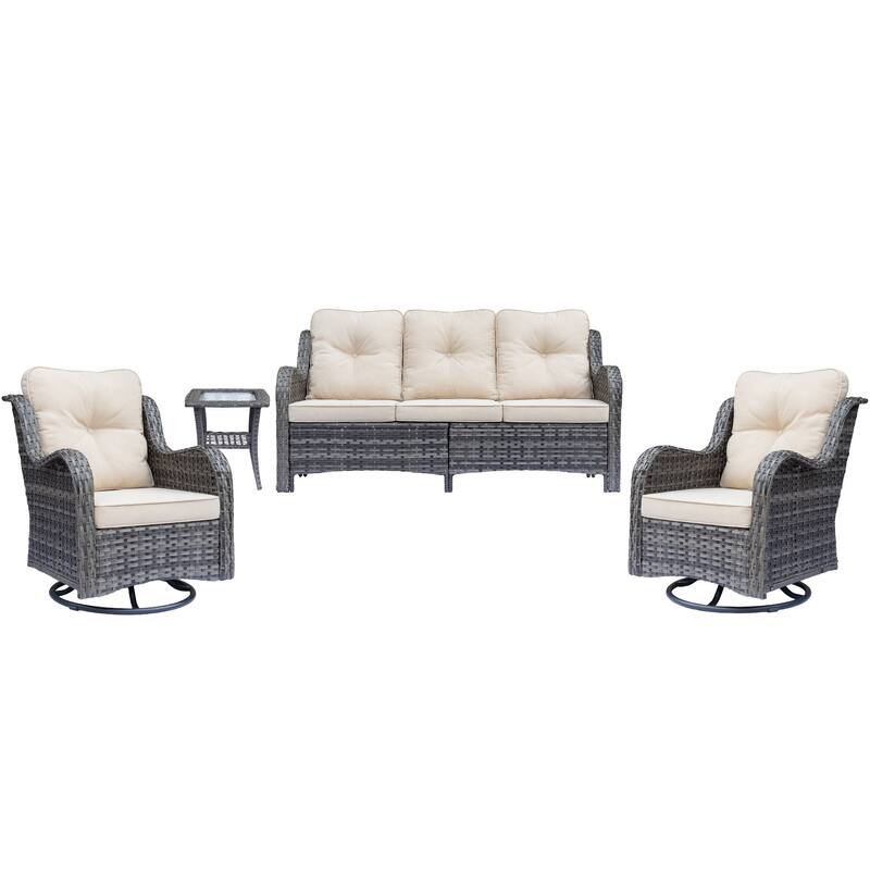 High Back 4-Piece Outdoor Wicker Patio Furniture Seating Sofa Set with Swivel Chairs