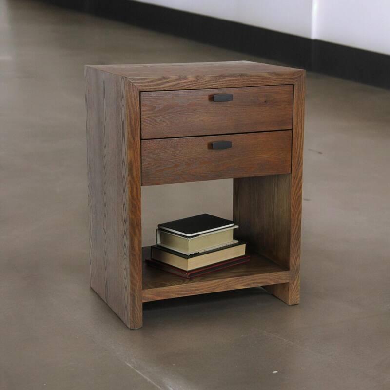 Double Drawer Wooden Night Stand with Open Shelf - 26" - Brown