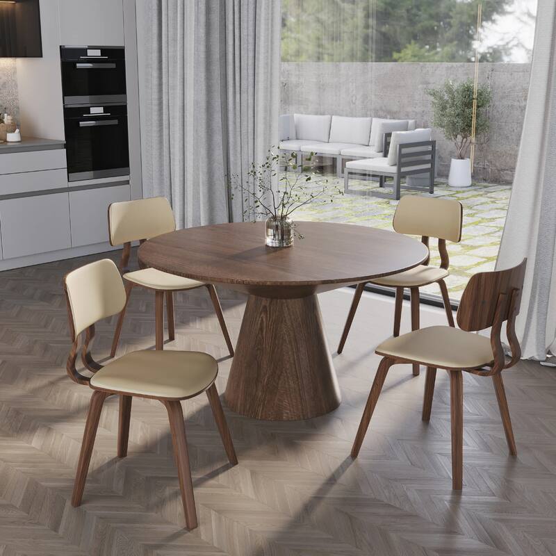 Clivo Leather Dining Chair with Open-Back and Poplar Wood Legs for Kitchen or Dining Room Set of 2