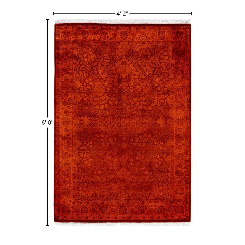 Overdyed One-of-a-Kind Hand-Knotted Area Rug - Orange - 4' 2" x 6' 0"