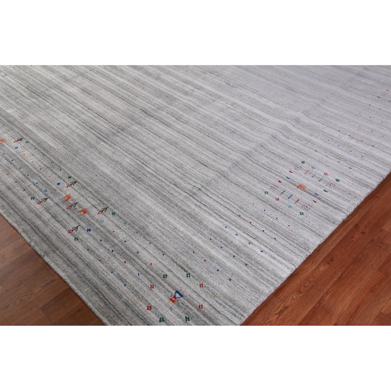 Striped Tribal Gabbeh Indian Area Rug Handmade Wool Carpet - 8'0" x 10'1"