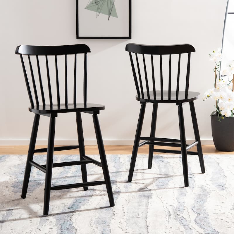 SAFAVIEH Arra 24-inch Spindle Farmhouse Counter Stool (Set of 2) - 19.9" x 20.1" x 43.1" - 20"W x 20"D x 38"H - Black