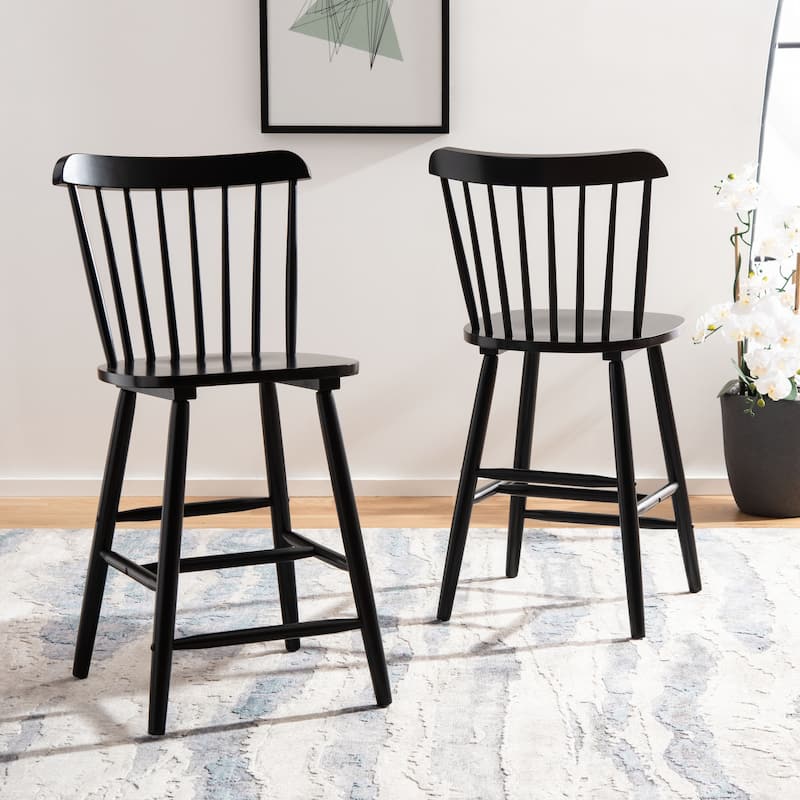 SAFAVIEH Galena 24-inch Spindle Farmhouse Counter Stool (Set of 2) - 19.9" x 20.1" x 43.1" - Black