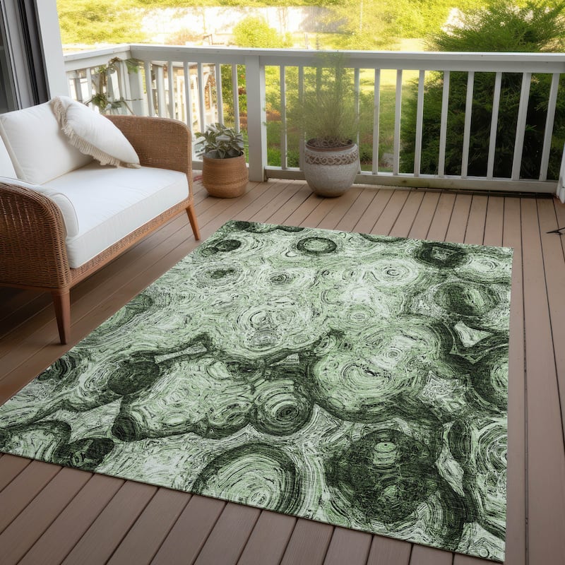 Machine Washable Indoor/ Outdoor Chantille Abstract Waves Rug