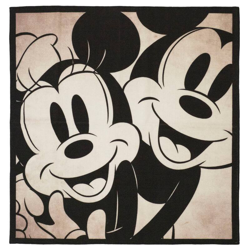 Licensed Disney Mickey Mouse Classic Mickey and Minnie Mouse Portrait Grey /Ivory Border Indoor Area Rug, 4'6" Square