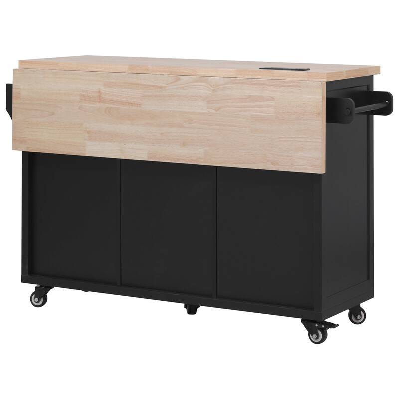 Mobile Kitchen Island 56.5 Inch with Drop Leaf 5 Drawers and USB Power Outlet