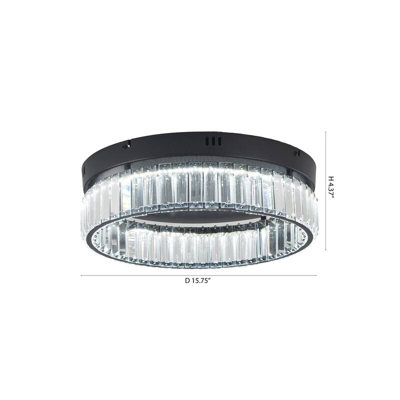 1-Light Satin Black Dimmable LED Flush Mount With Clear Crystals