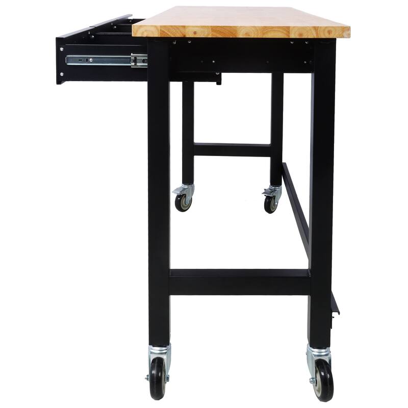 Heavy Duty Bamboo Wood Work Table with Wheels for Garage Home Office