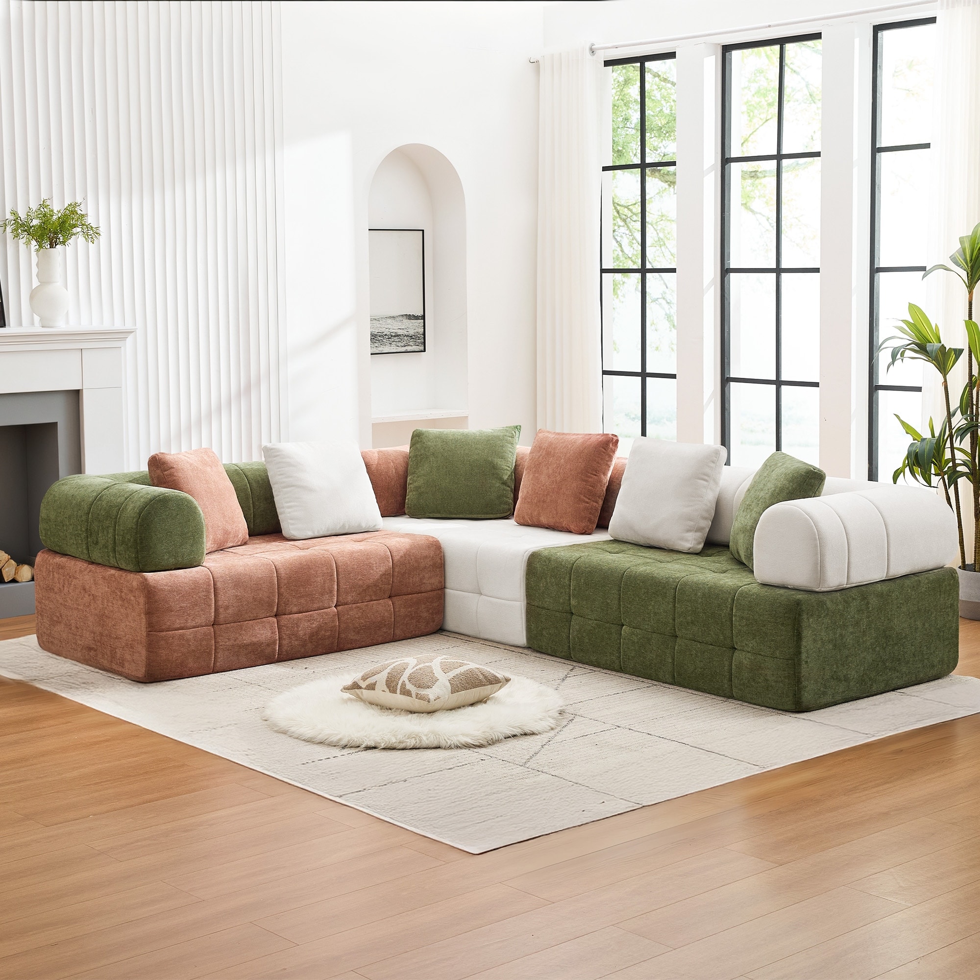 Oversized Cloud Chenille Modular Sectional Sofa with Deep Seating, 4-Piece / 6-Piece Living Room Set