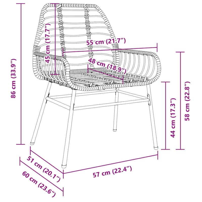 vidaXL Garden Chair Black PE rattan, powder-coated steel Medium - 23.6 x 22.4 x 33.9 in.
