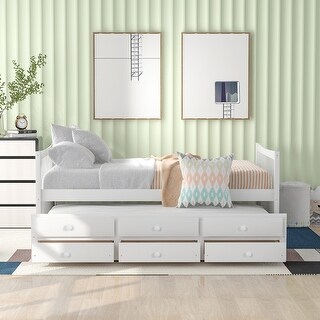Full Size Daybed w/ Twin Size Trundle Storage Bed & Drawers Bunk Bed Frame for Kids, Girls, Boys Easy Space-Saving, Assembly