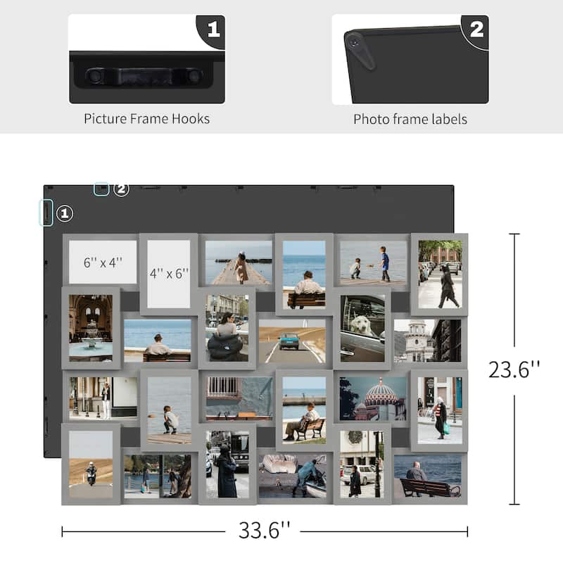 HELLO LAURA Rustic 24 Opening Photo Frame Family Collage Wall Hanging Picture Frame