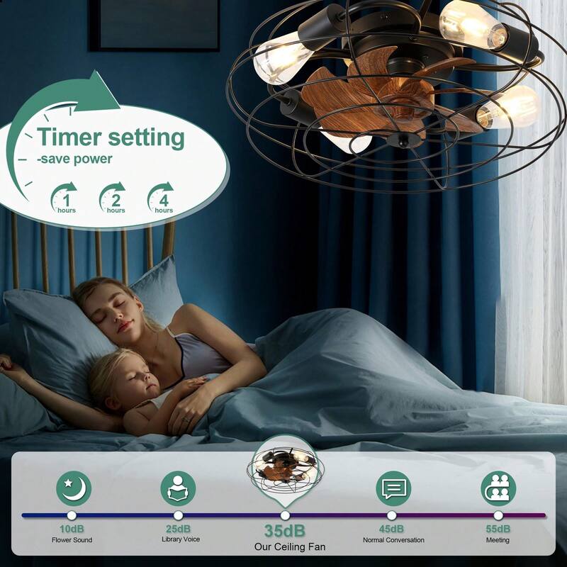 Cusp Barn 20'' Farmhouse Caged Ceiling Fan with Light, Modern Enclosed Low Profile Flush Mount Reversible Fandelier Ceiling Fan
