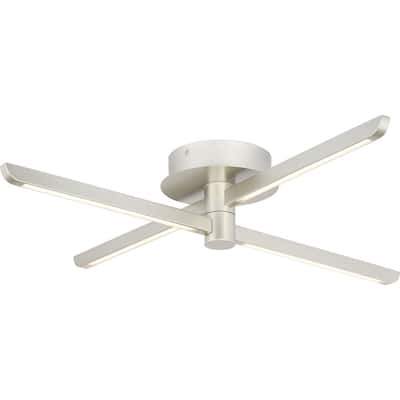 Pivot LED Four-Light Burnished Nickel Modern Semi- Flush or Wall Mount Fixture - 25 in x 25 in x 4.37 in