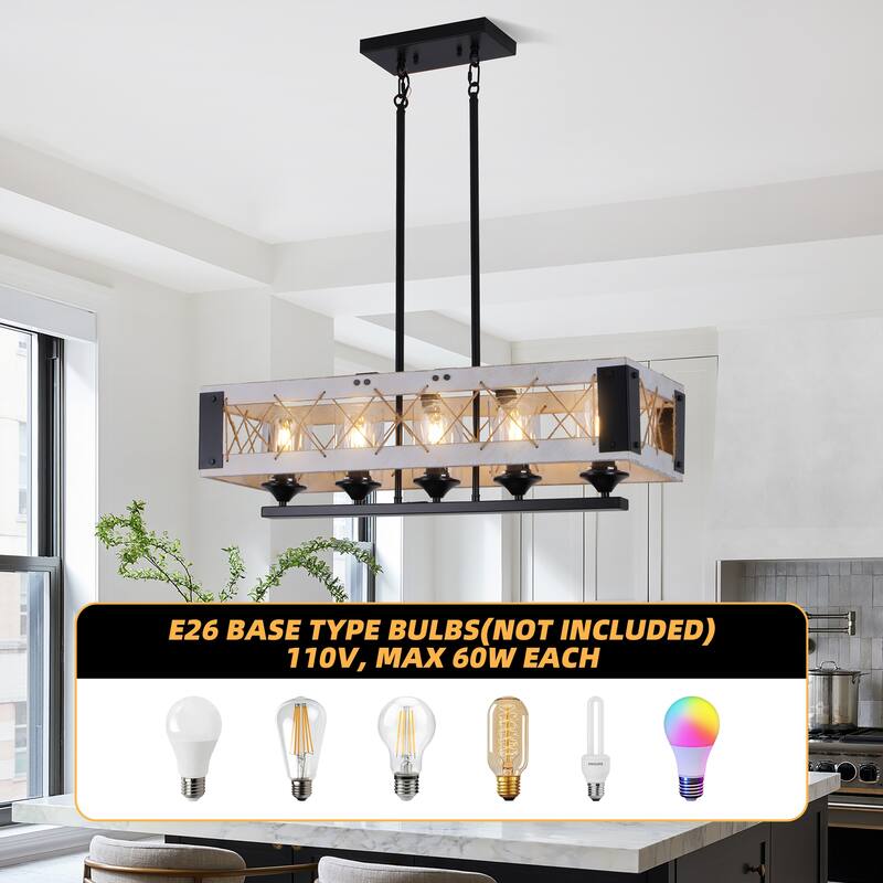 Noah 31.5 in. 5-Light Farmhouse Chandelier Light, Suitable for Living/Dining Room