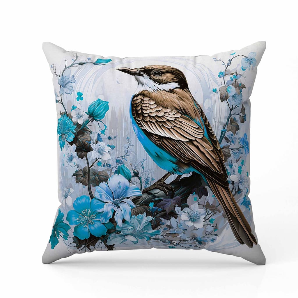 Feathered Floralscapes Faux Suede Reversible Throw Pillow Copper and Cyan