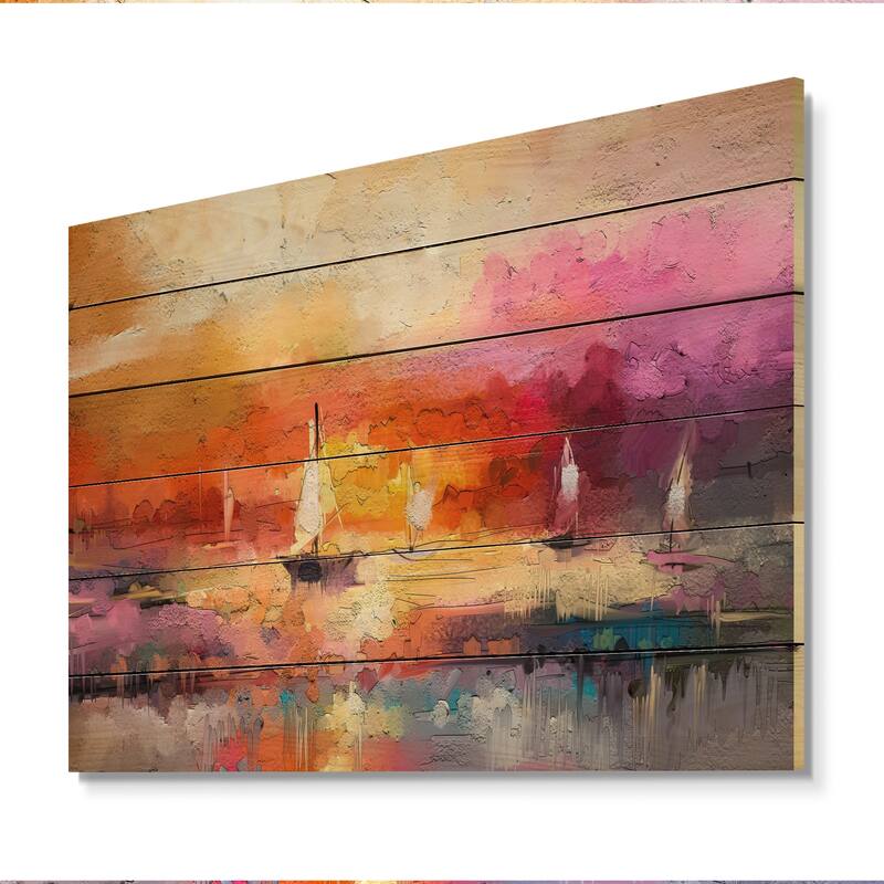 Designart 'Abstract Colorful Seascape Viii' Nautical & Coastal Wood