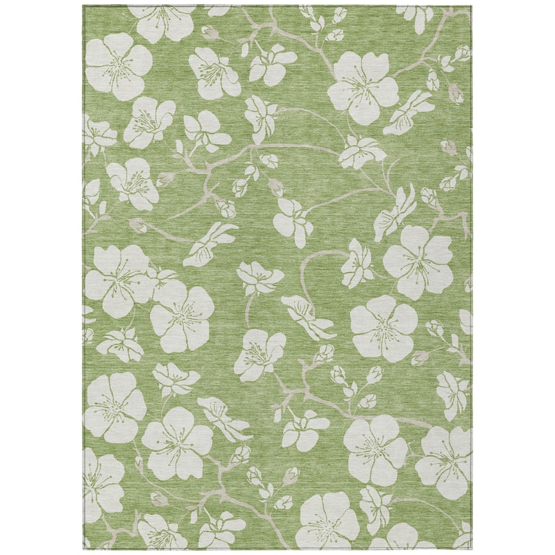 Machine Washable Indoor/ Outdoor Calm Floral Chantille Rug