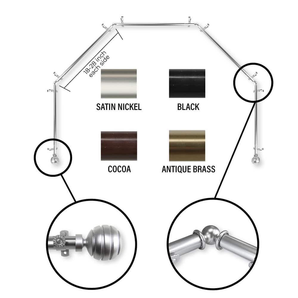 InStyleDesign 13/16" Piper 5-Sided Bay Window Curtain Rod (18-28 inch each side)