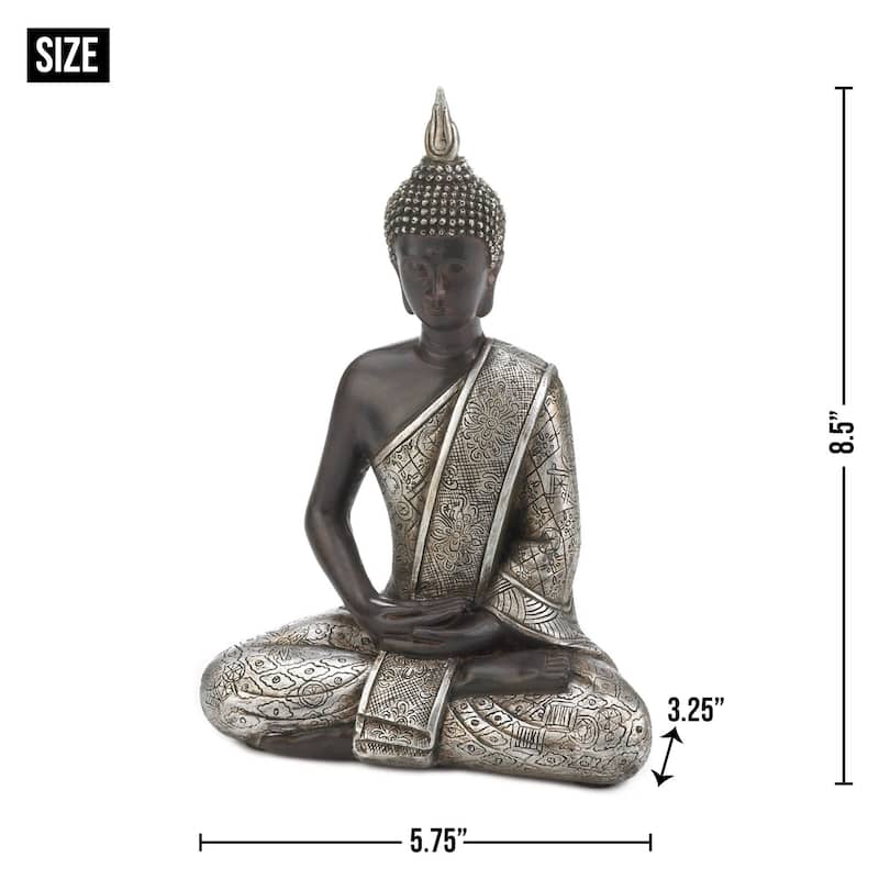 Small Sitting Buddha Statue - 8.5" - Black and Silver