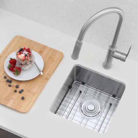 STYLISH 15 inch Single Bowl Undermount Stainless Steel Kitchen Sink - 15" x 15" x 8"