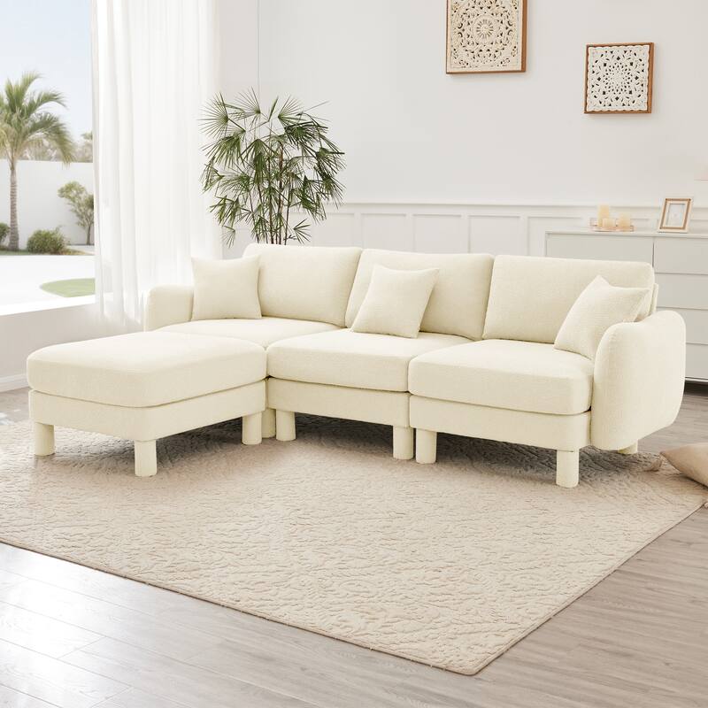 109.4" 3-Seater Modern Upholstered Sofa Couch, Deep-Seat Sectional Sofa with Shell-Shaped Armrests, Leisure Sofa for Living Room