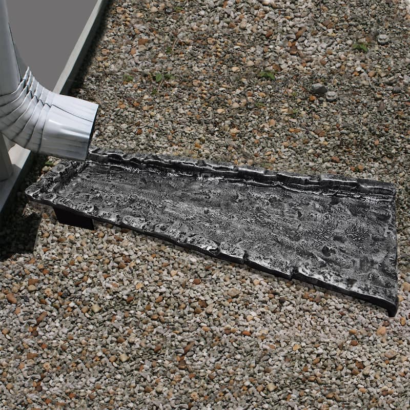 Slate Stone Rock Cast Aluminum Downspout Gutter 24 in. Splash Block - Silver
