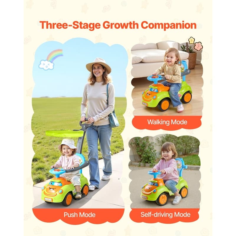 Green PP 3-in-1 Ride-On Toy Car with Lights, Music and Storage - 32.7 x 16.5 x 34.6 in