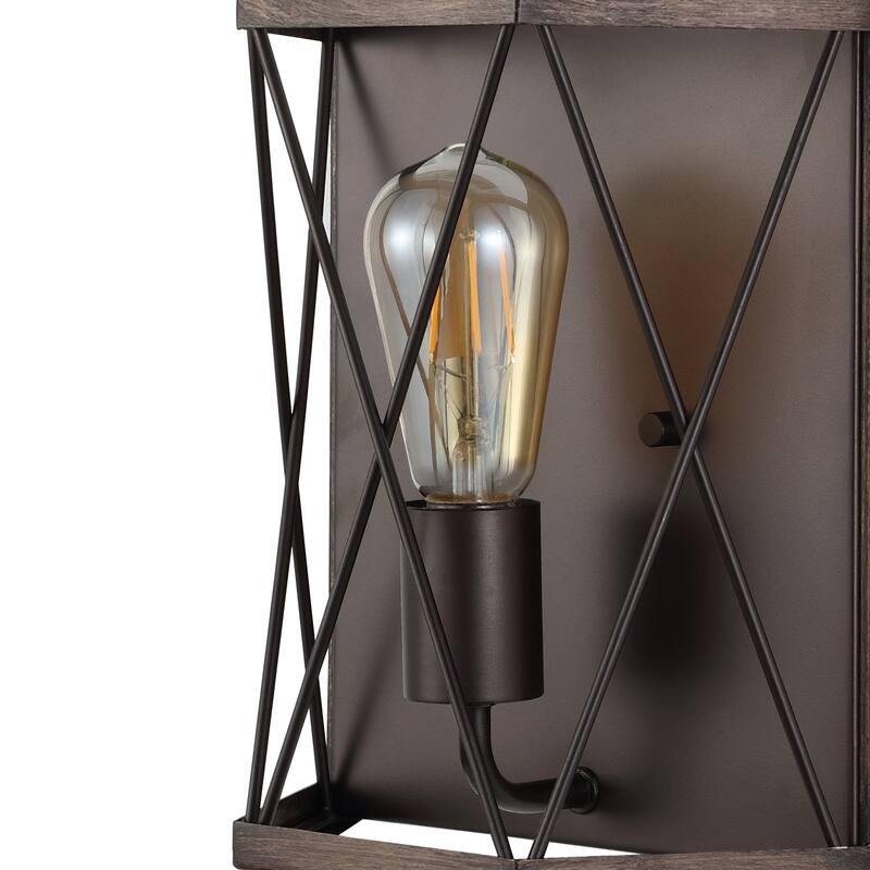 Evan 8.25" 1-Light Rustic Farmhouse Iron LED Sconce, Wood Finished/Oil Rubbed Bronze by JONATHAN Y