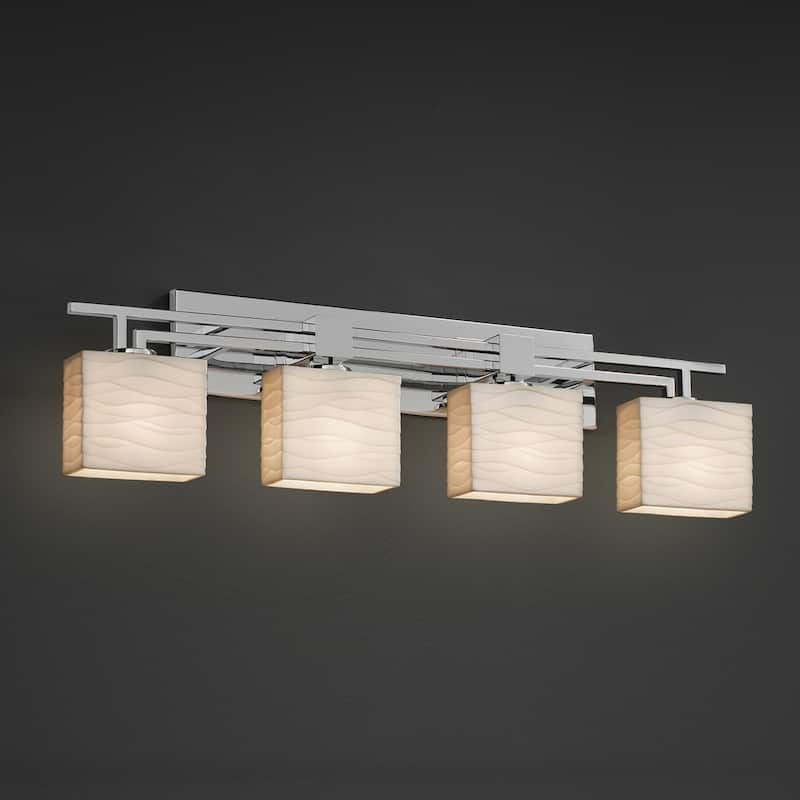 Justice Design Porcelina Aero 4-light Polished Chrome Bath Bar, Waves Rectangle Shade