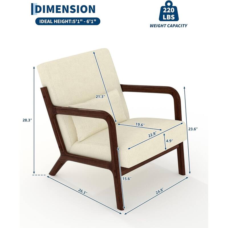 Modern Chenille Accent Sofa Chair, Lounge Armchair with Lumbar Pillow for Living Room, Bedroom